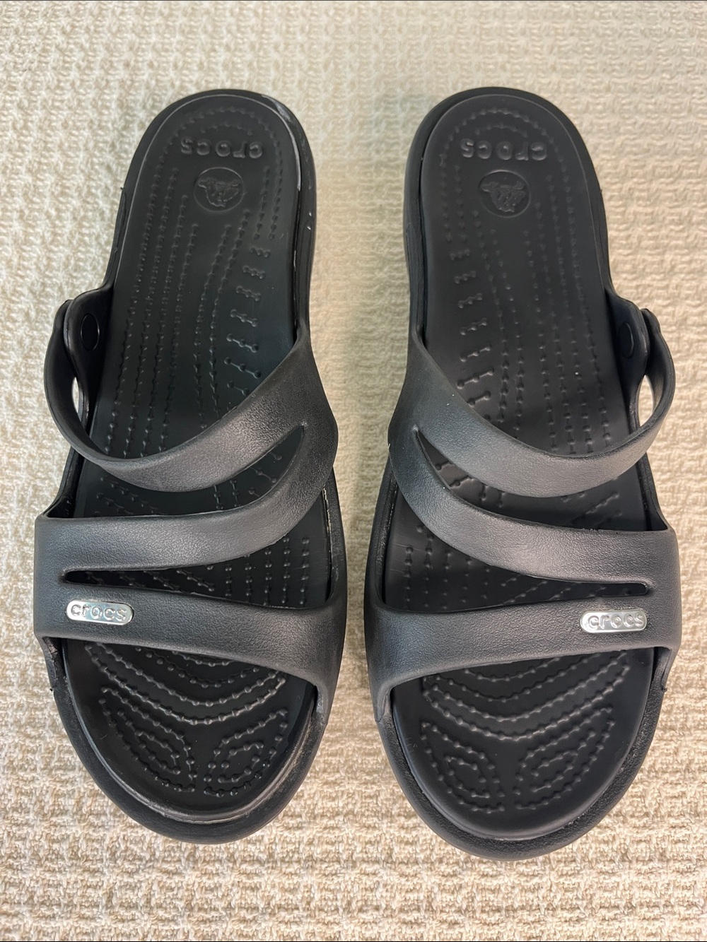 CROCS Womens Patricia Wedge Black Strap Slide Sandals